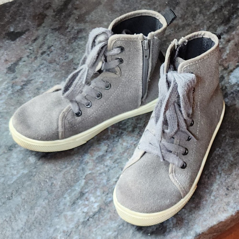 Cat & Jack Gray Canvas High-Top Sneakers Size 13 - Picture 7 of 16